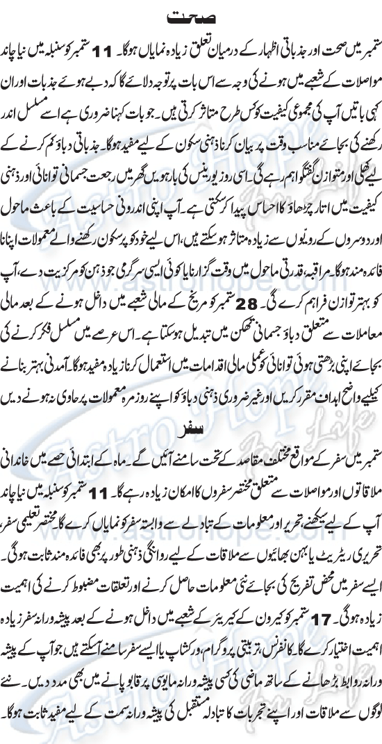 Monthly Urdu Horoscope