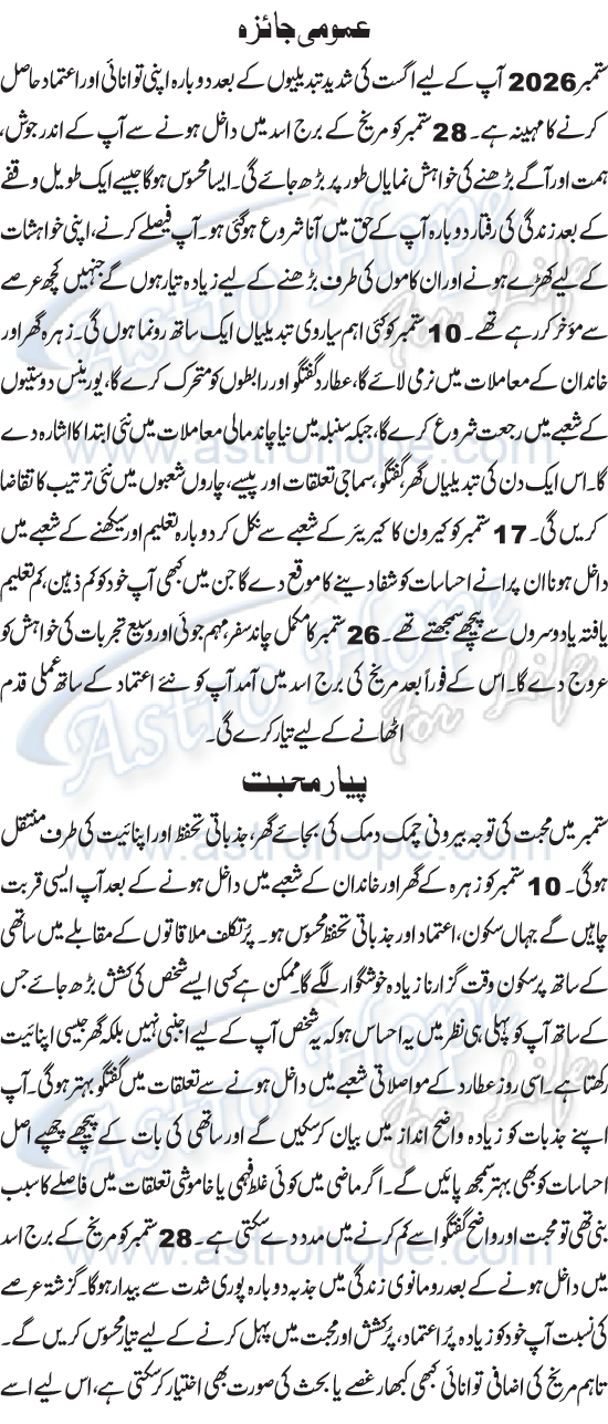 Monthly Urdu Horoscope