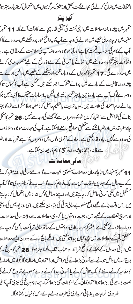 Monthly Urdu Horoscope