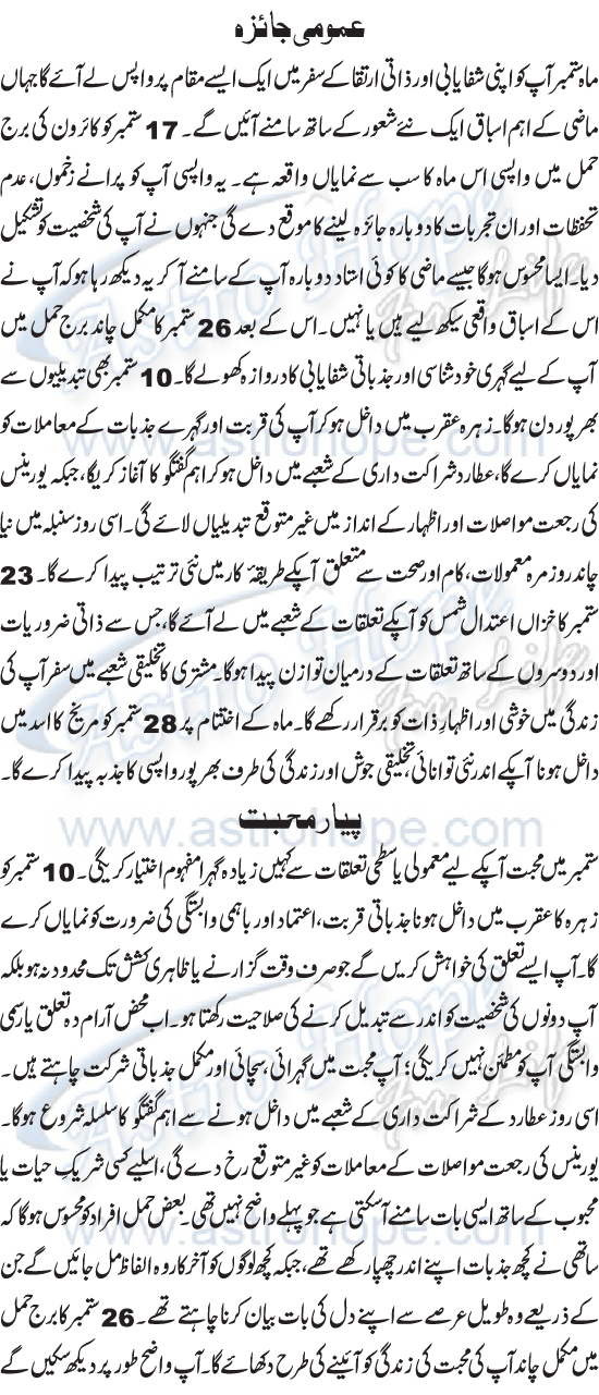 Monthly Urdu Horoscope