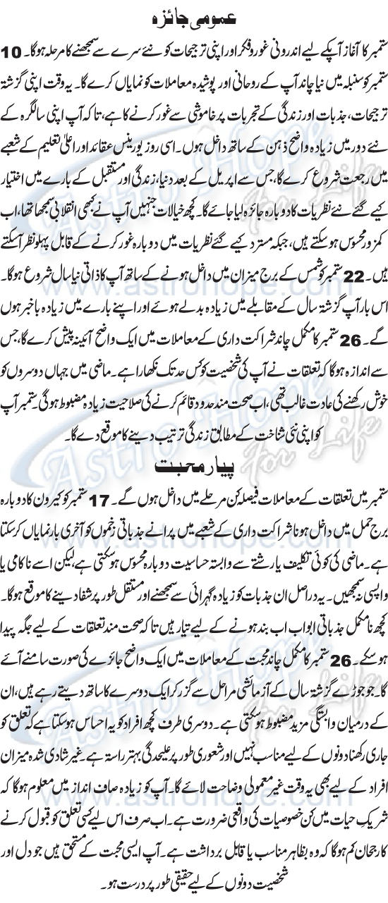 Monthly Urdu Horoscope