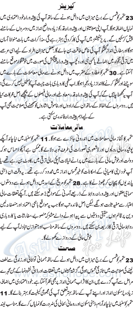 Monthly Urdu Horoscope