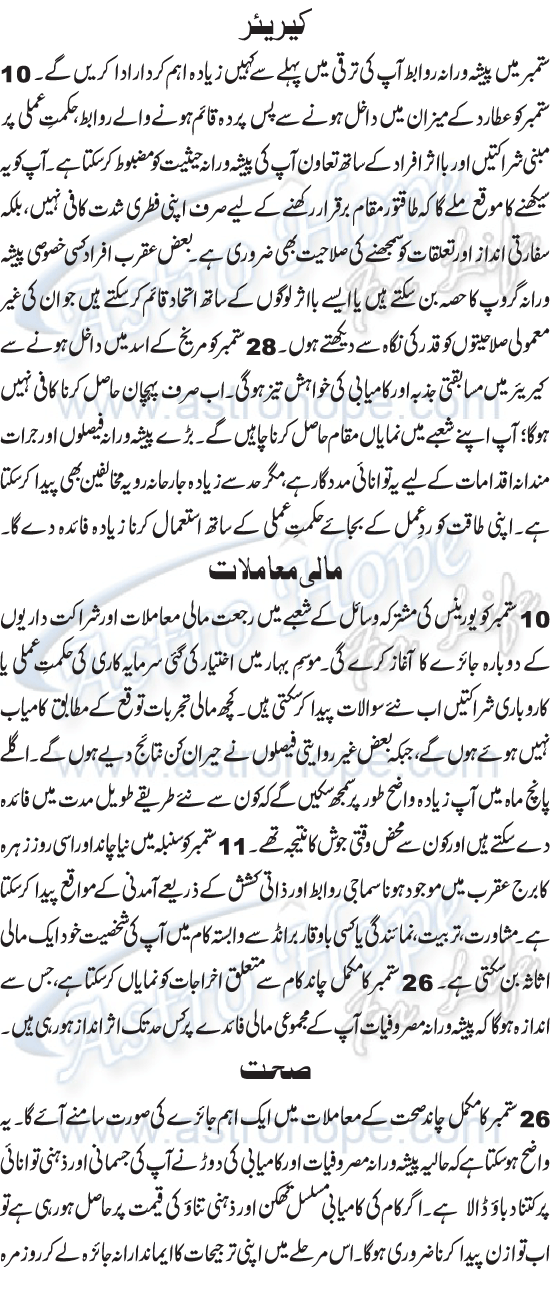 Monthly Urdu Horoscope