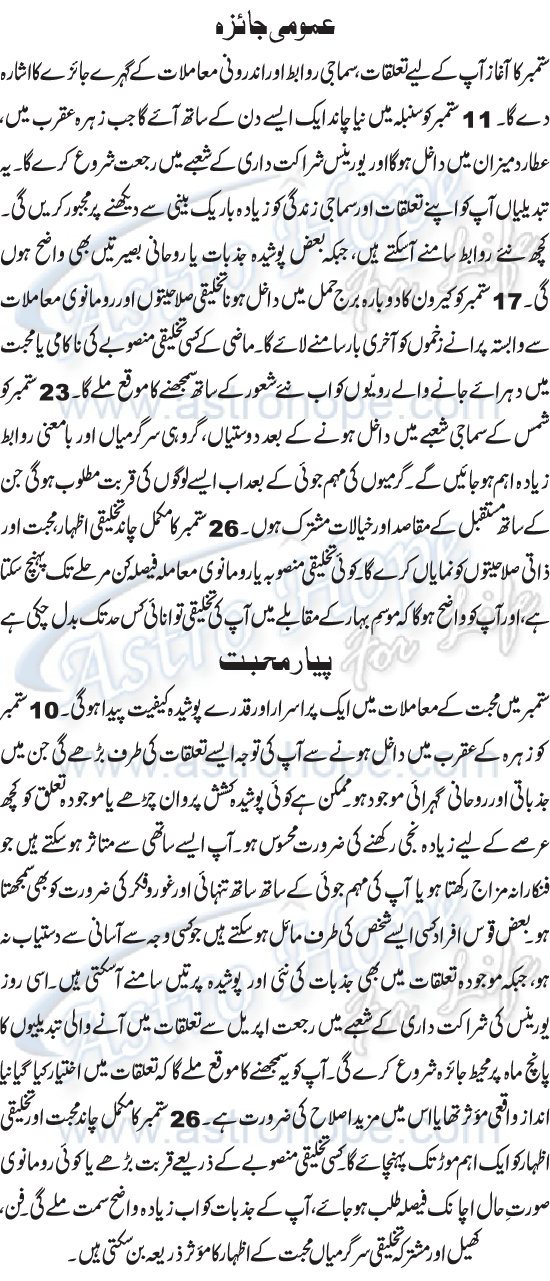 Monthly Urdu Horoscope