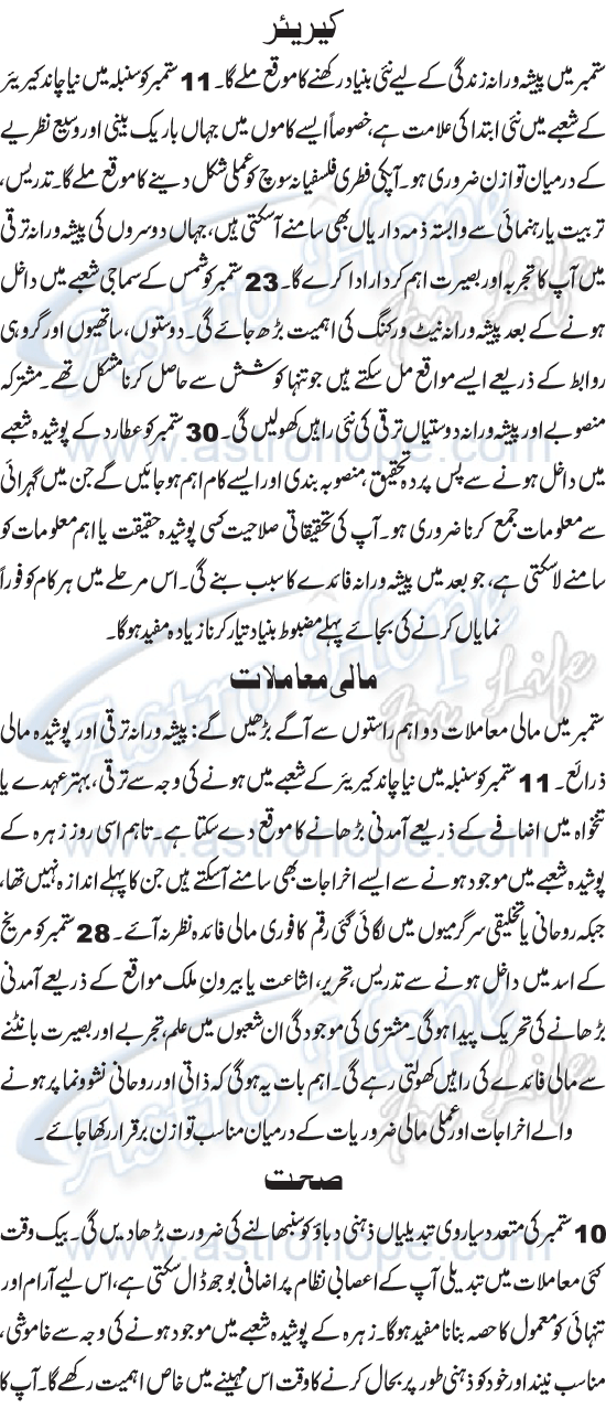 Monthly Urdu Horoscope