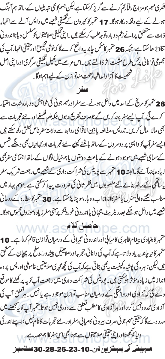 Monthly Urdu Horoscope